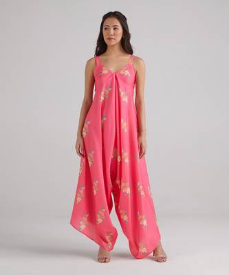 Pink printed rayon jumpsuit 1