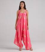 Pink printed rayon jumpsuit