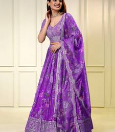 purple sequins embroidered organza lehenga set choli with dupatta