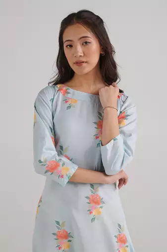 Blue printed rayon jumpsuit