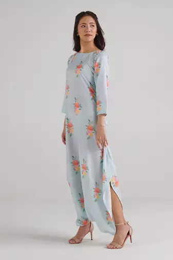 Blue printed rayon jumpsuit