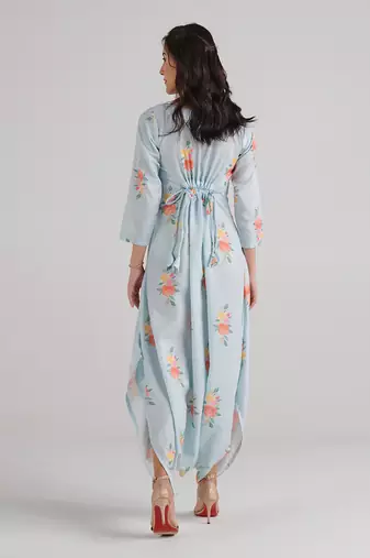 Blue printed rayon jumpsuit