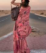 Gajari Handloom Linen Jacquard Woven With Digital Print Saree With Blouse