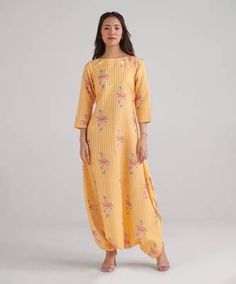 Yellow printed rayon jumpsuit 1