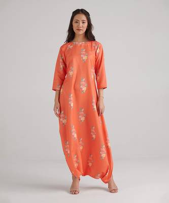 Orange printed rayon jumpsuit 1