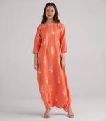 Orange printed rayon jumpsuit