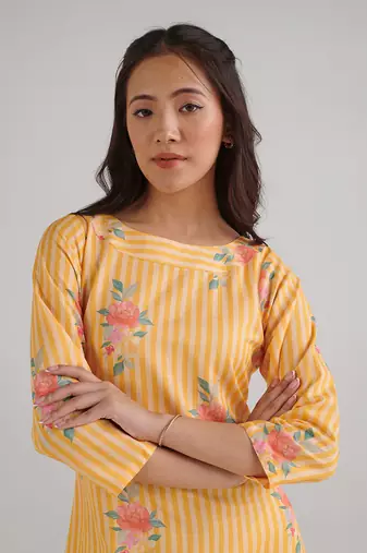 Yellow printed rayon jumpsuit
