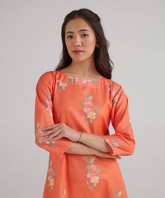 Orange printed rayon jumpsuit 2