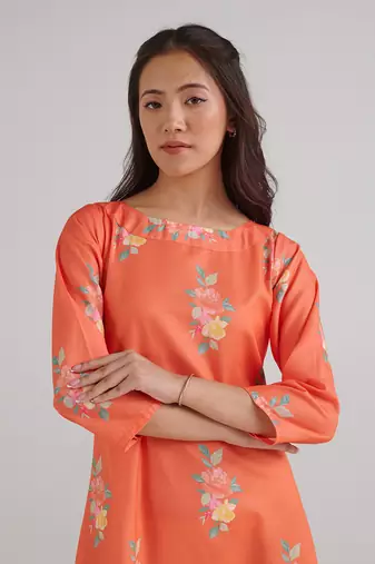 Orange printed rayon jumpsuit
