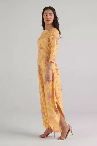 Yellow printed rayon jumpsuit
