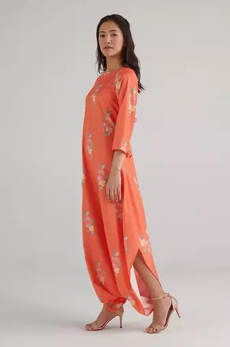 Orange printed rayon jumpsuit
