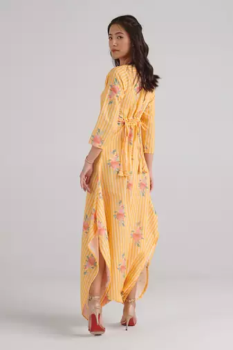 Yellow printed rayon jumpsuit
