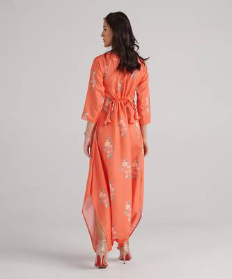Orange printed rayon jumpsuit 4