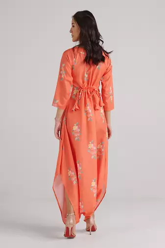 Orange printed rayon jumpsuit