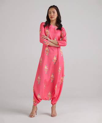Pink printed rayon jumpsuit 1