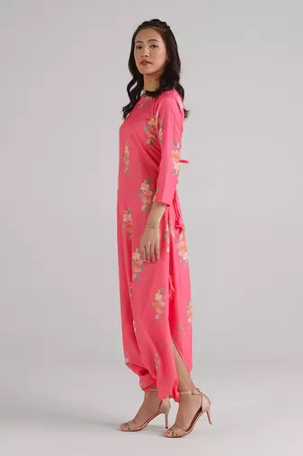 Pink printed rayon jumpsuit