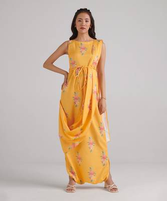 Yellow printed rayon jumpsuit 1