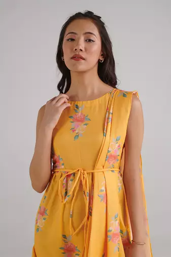 Yellow printed rayon jumpsuit