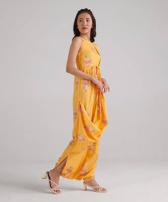 Yellow printed rayon jumpsuit 3