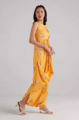 Yellow printed rayon jumpsuit