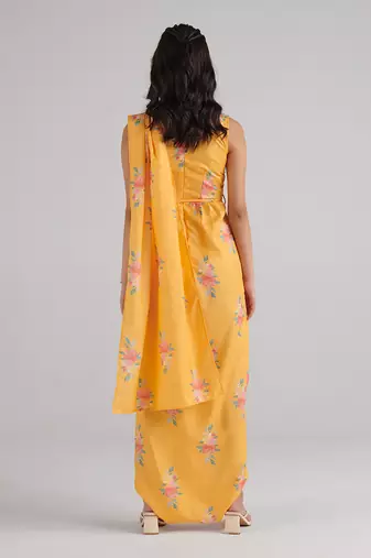 Yellow printed rayon jumpsuit