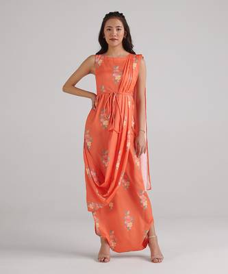 Orange printed rayon jumpsuit 1