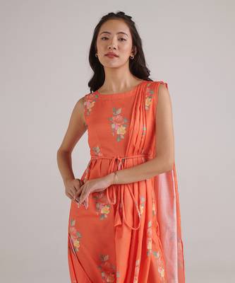 Orange printed rayon jumpsuit 2