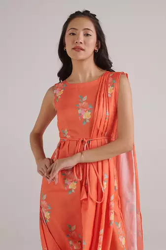 Orange printed rayon jumpsuit