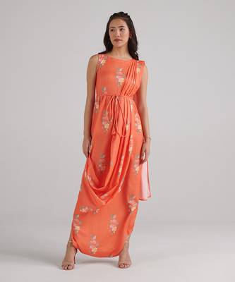 Orange printed rayon jumpsuit 3