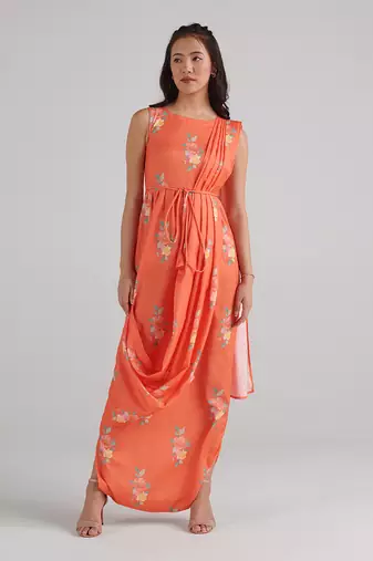 Orange printed rayon jumpsuit