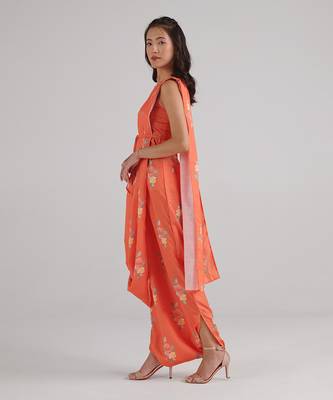 Orange printed rayon jumpsuit 4