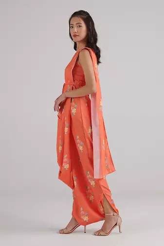 Orange printed rayon jumpsuit