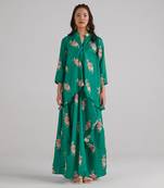 Green printed swiss satin dress