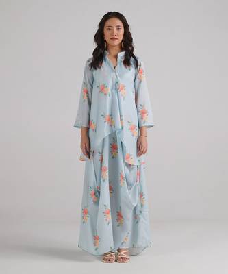 Blue printed swiss satin kurti dress 1