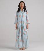 Blue printed swiss satin kurti dress