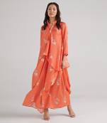 Orange printed swiss satin dress