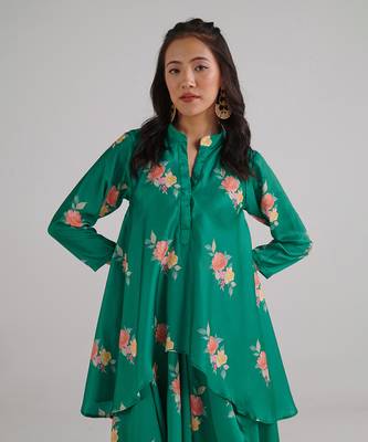 Green printed swiss satin dress 2