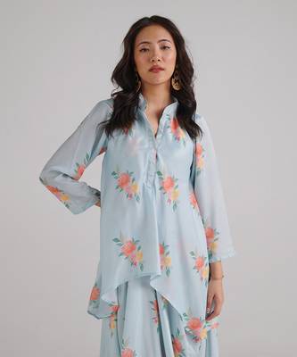 Blue printed swiss satin kurti dress 2