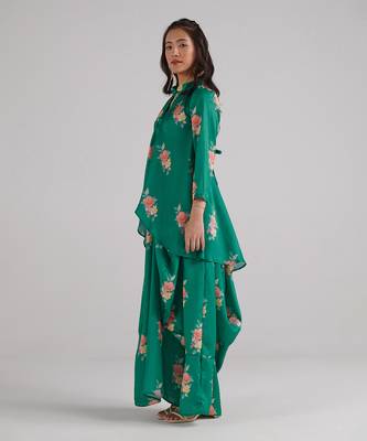 Green printed swiss satin dress 3