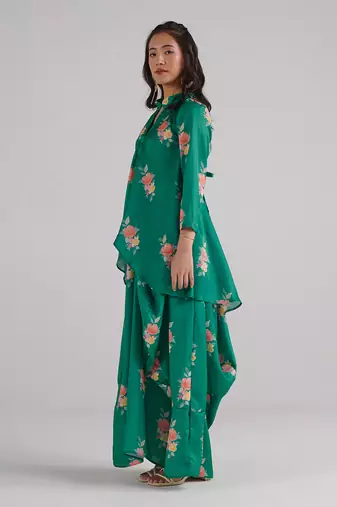 Green printed swiss satin dress