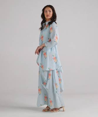 Blue printed swiss satin kurti dress 3