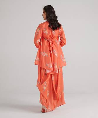 Orange printed swiss satin dress 4