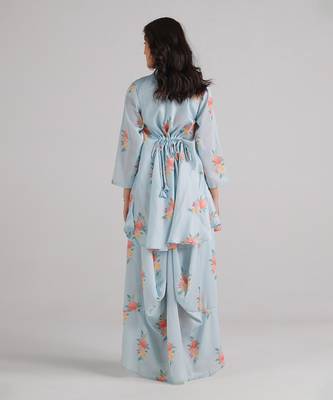 Blue printed swiss satin kurti dress 4