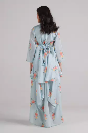 Blue printed swiss satin kurti dress