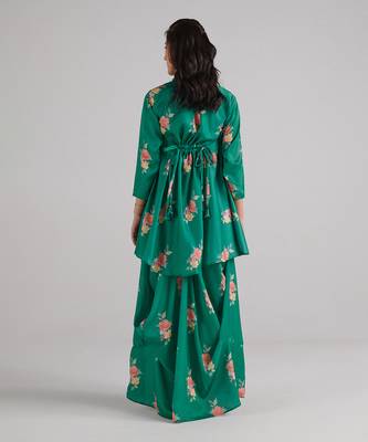 Green printed swiss satin dress 4