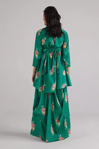 Green printed swiss satin dress