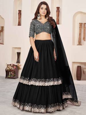 black georgette sequin work lehenga set choli with dupatta 1