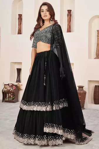 black georgette sequin work lehenga set choli with dupatta