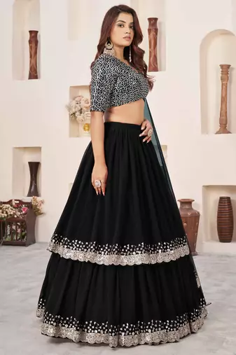 black georgette sequin work lehenga set choli with dupatta