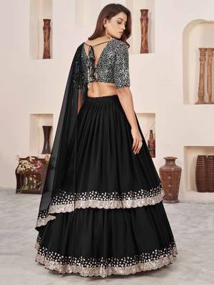 black georgette sequin work lehenga set choli with dupatta 4